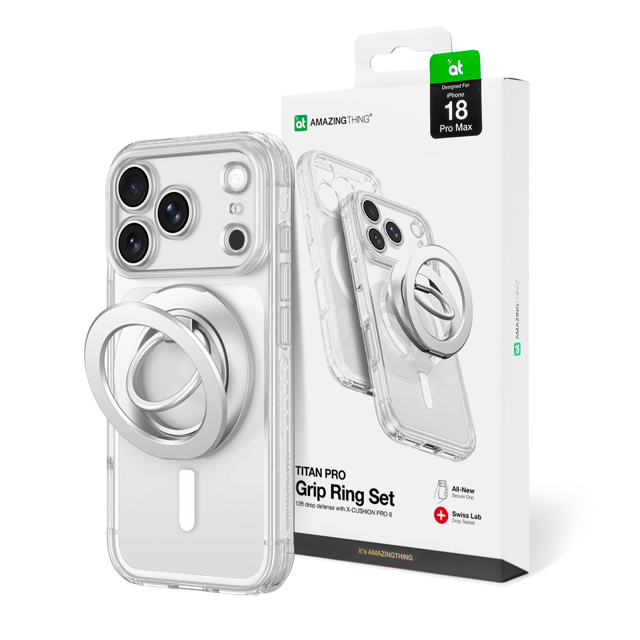 AmazingThing Titan Pro Lens Ring Set ümbris mudelile iPhone 18 Pro Max, kaamerakaitsega ja magnetrõngaga, ühildub MagSafe'iga – värv: läbipaistev