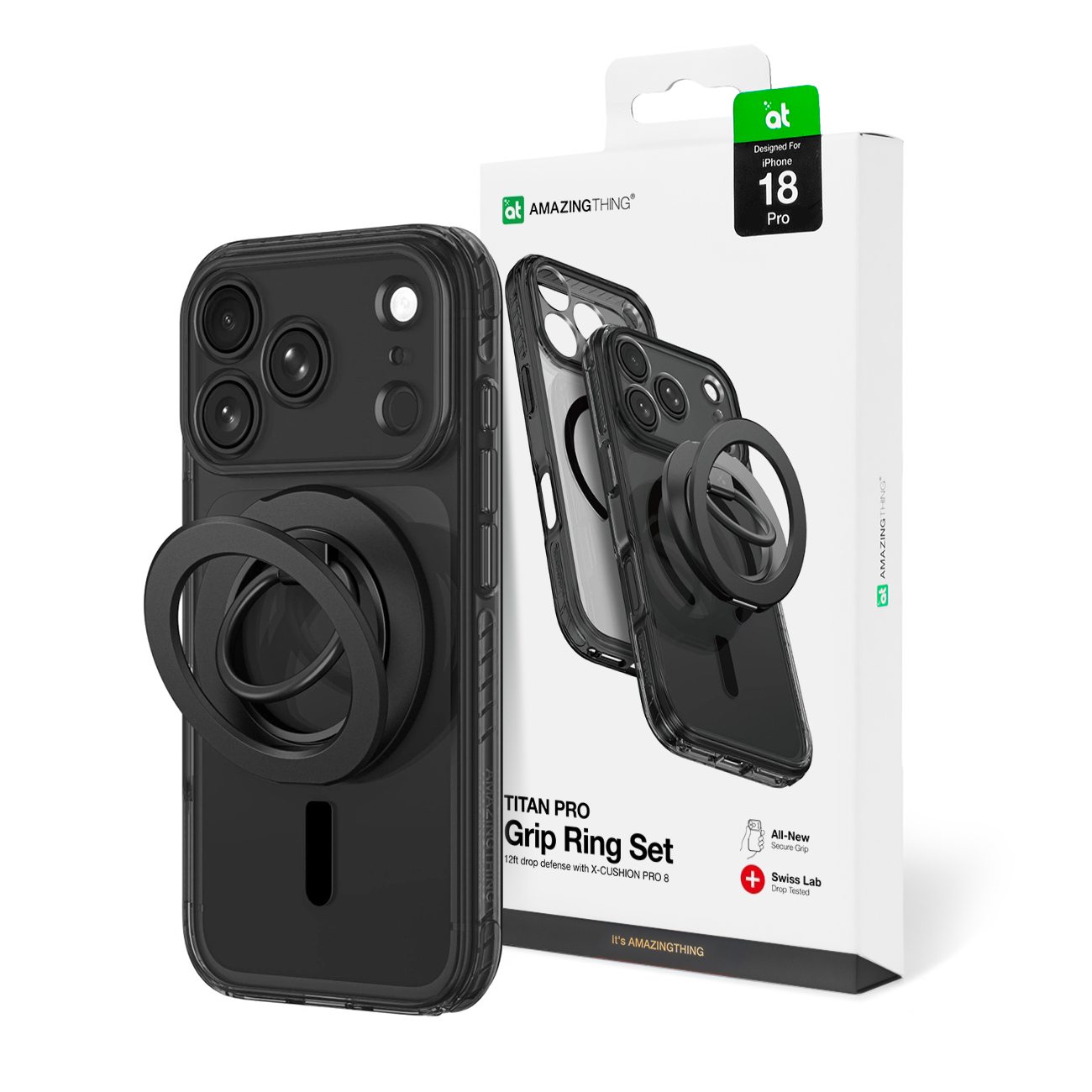 AmazingThing Titan Pro Lens Ring Set ümbris mudelile iPhone 18 Pro, kaamerakaitsega ja magnetrõngaga, ühildub MagSafe'iga – värv: must
