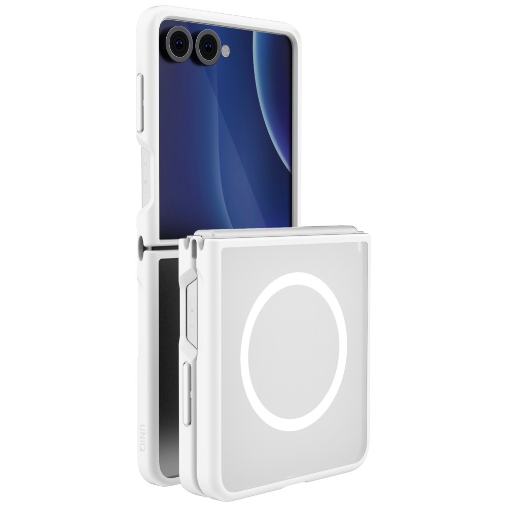 Uniq Veren AF MagClick-laadimist toetav ümbris mudelile Samsung Galaxy Z Flip 8 – värv: valge
