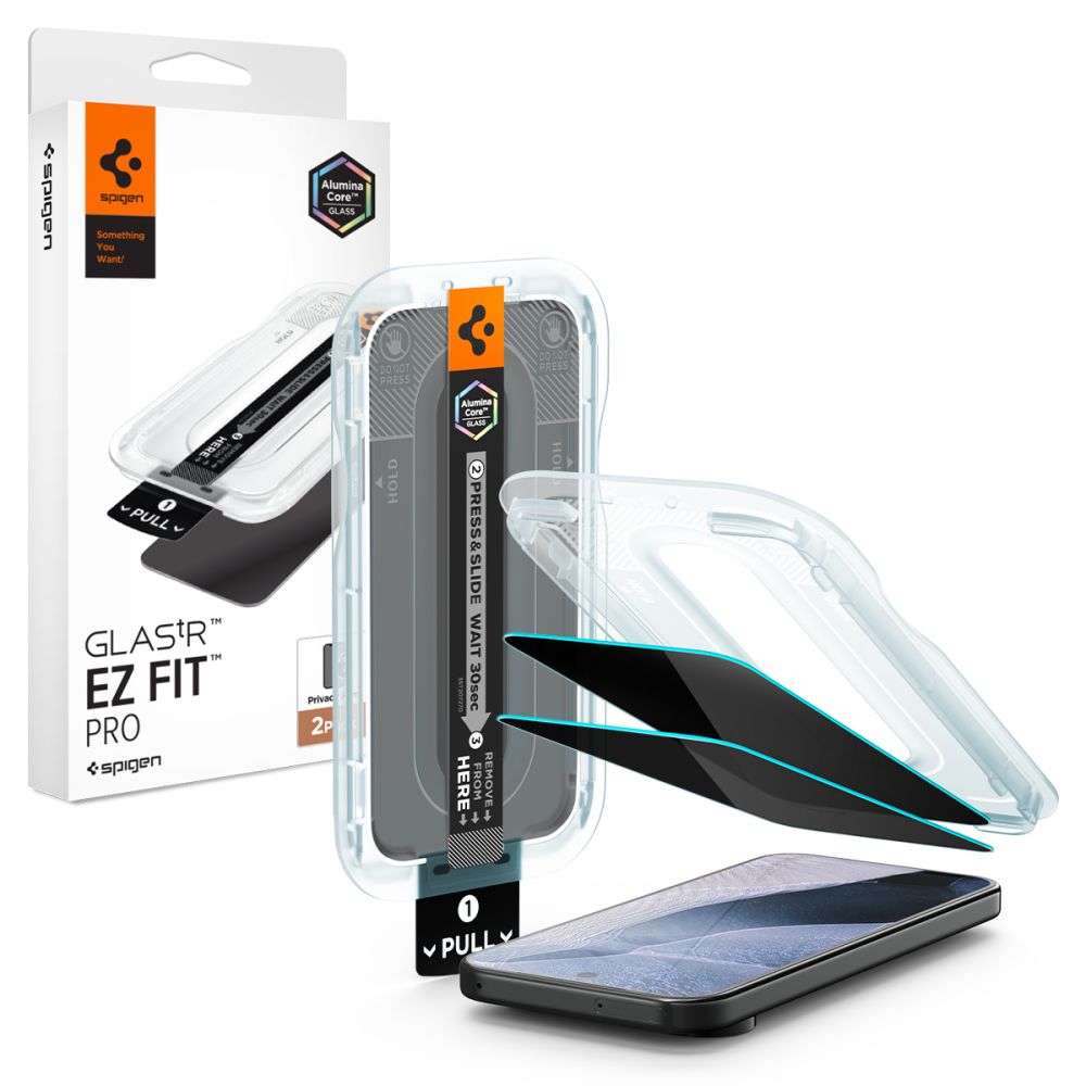Spigen Glas.tR EZ Fit Pro HD 2 privaatsusfunktsiooniga karastatud klaasi komplekt mudelitele Google Pixel 10 / 11