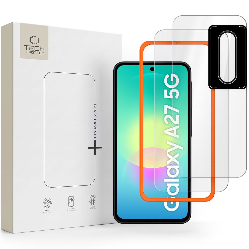Tech-Protect Easy Set+ 2-osaline karastatud klaasist kaitsekomplekt ekraanile ja kaamera objektiividele mudelile Samsung Galaxy A27 5G