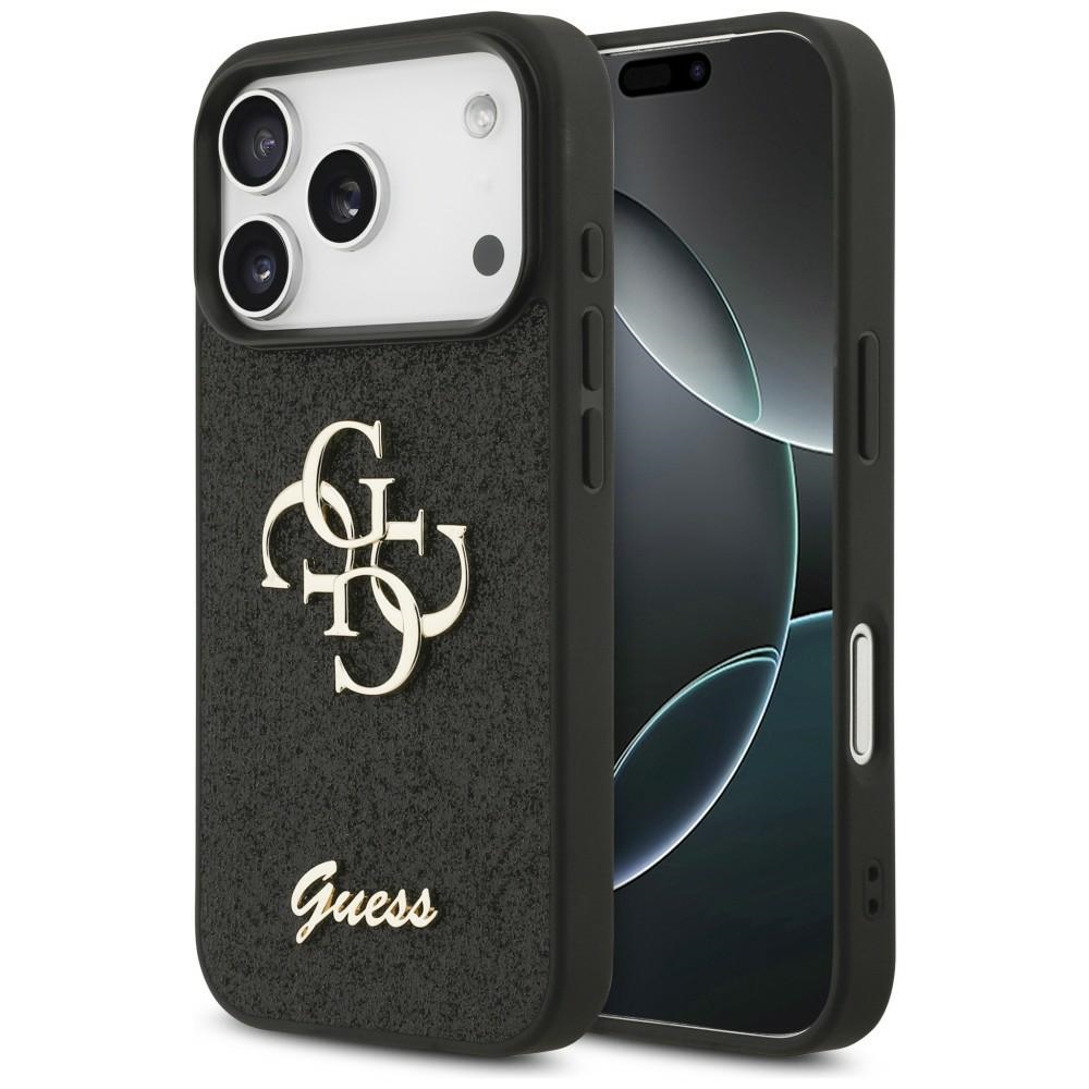 Guess PU Fixed Glitter 4G Metal Logo ümbris Apple iPhone 18 Pro telefonile, must