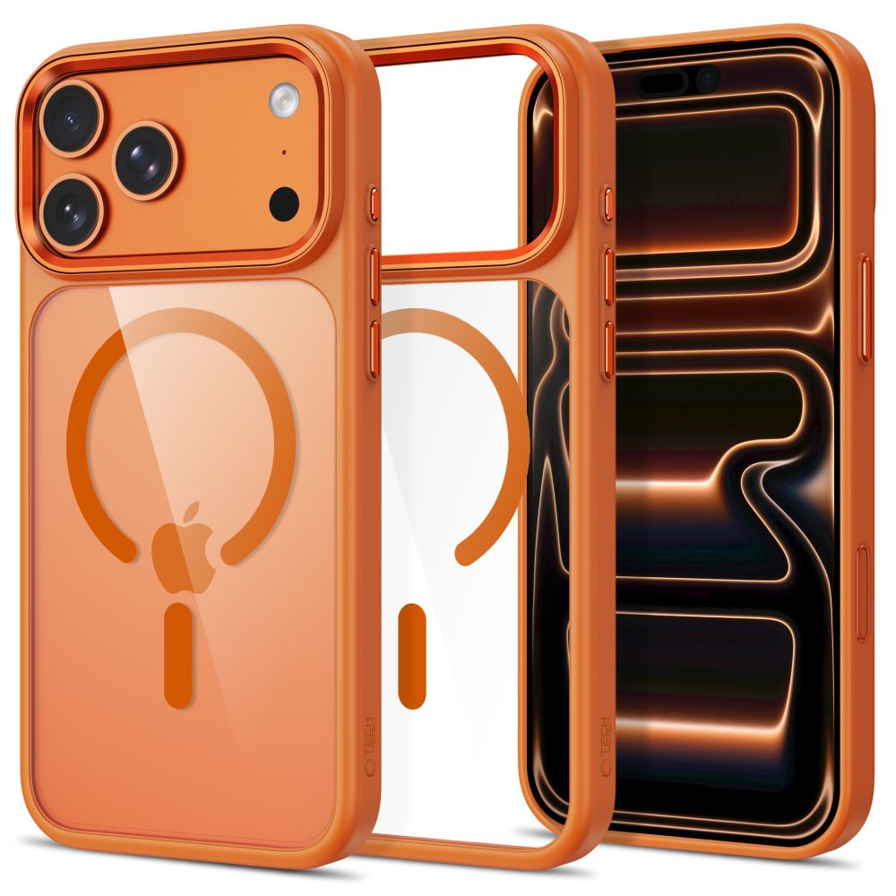 Tech-Protect Magmat MagSafe CC ümbris mudelile iPhone 17 Pro / 18 Pro – oranž ja läbipaistev