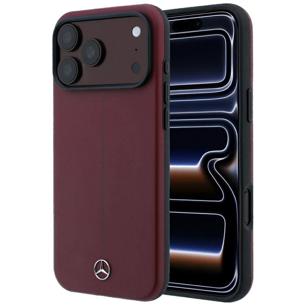 Mercedes Semi Wrap Iconic Line MagSafe nahast ümbris mudelitele iPhone 18 Pro Max / 17 Pro Max, bordoopunane