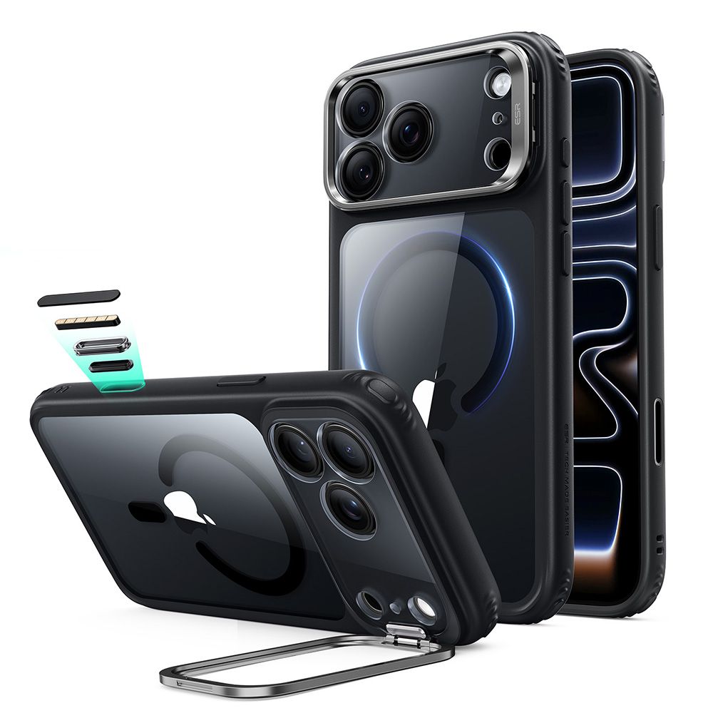 ESR Classic Hybrid Kickstand MagSafe ümbris mudelitele iPhone 18 Pro / 17 Pro, läbipaistev must