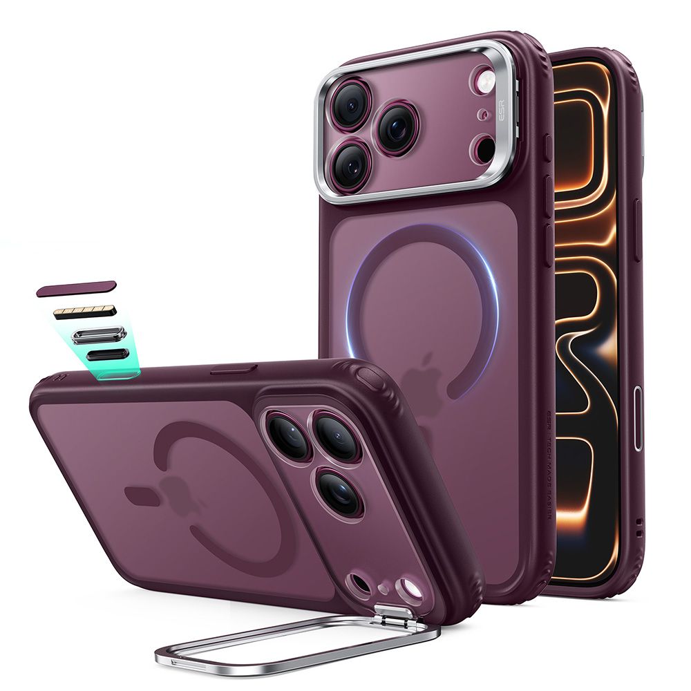 ESR Classic Hybrid Kickstand MagSafe ümbris mudelitele iPhone 18 Pro / 17 Pro, matt tumeda kirsipunase värviga
