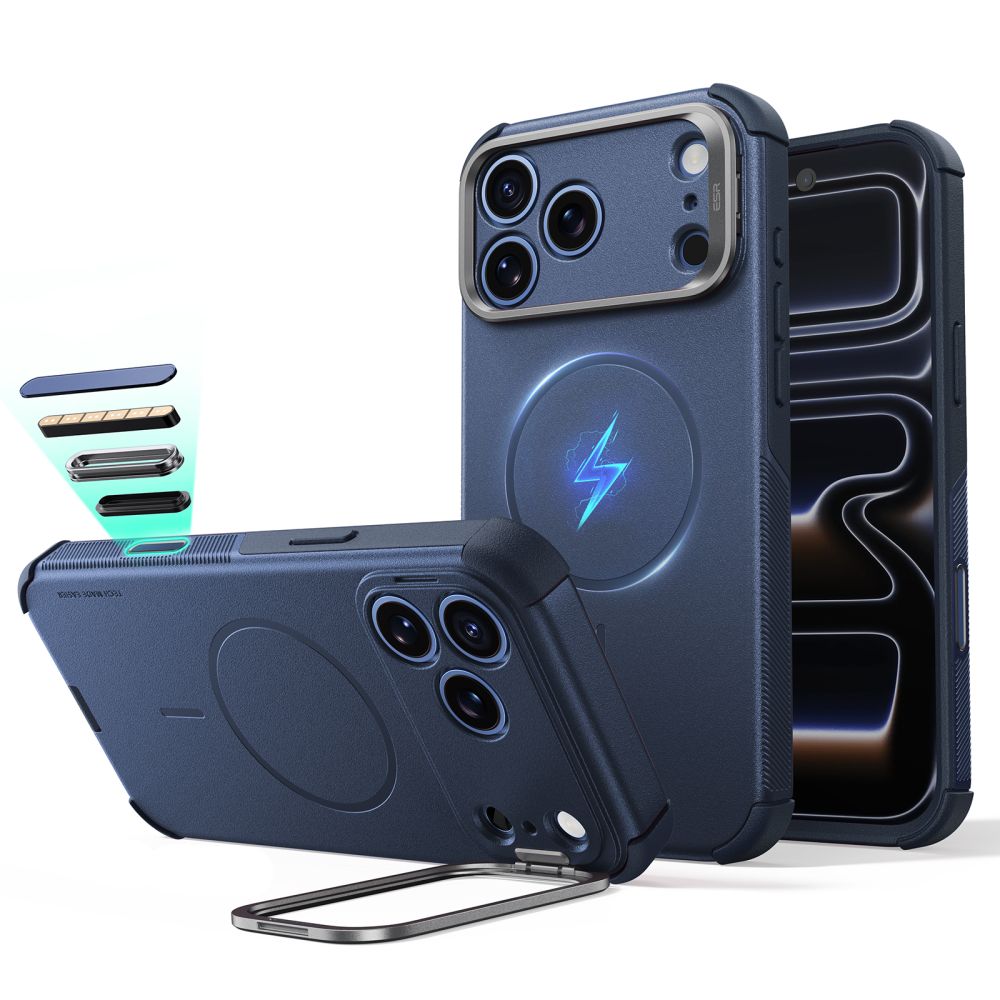 ESR Cyber Tough Kickstand MagSafe ümbris mudelitele iPhone 18 Pro Max / 17 Pro Max, tumesinine