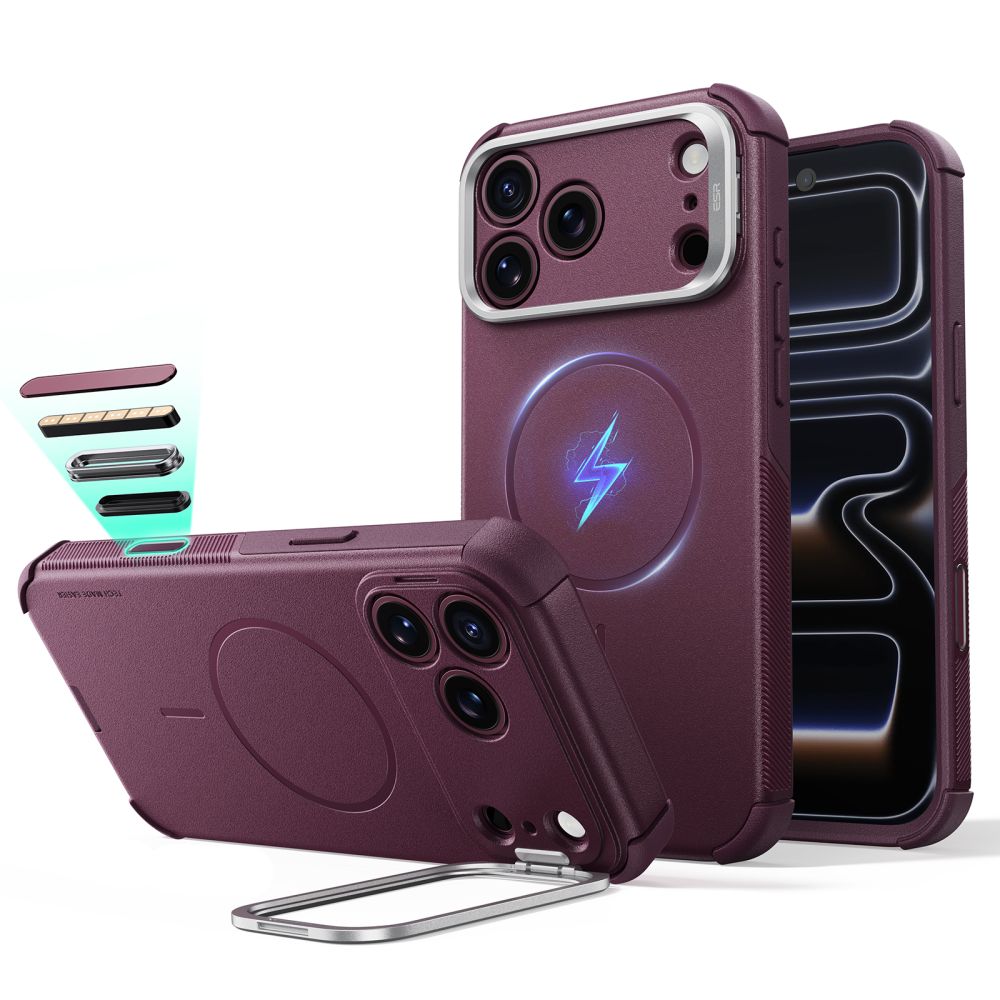 ESR Cyber Tough Kickstand MagSafe ümbris mudelitele iPhone 18 Pro Max / 17 Pro Max, tumeda kirsipunase värviga