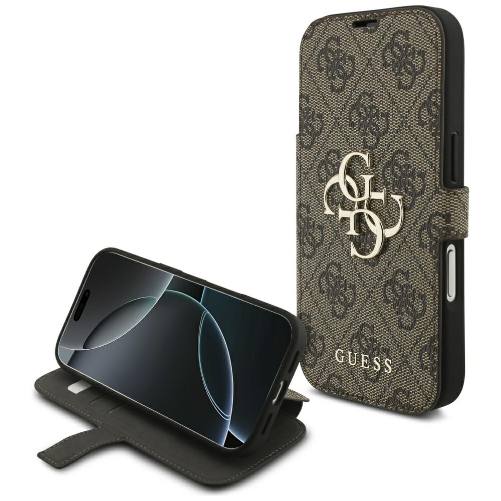 Guess Book 4G Metal Logo klappümbris iPhone 18 Pro / 17 Pro jaoks, pruun