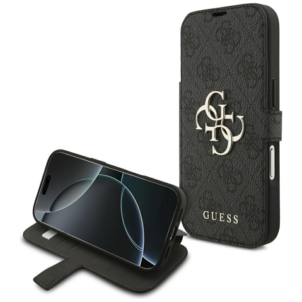 Guess Book 4G Metal Logo klappümbris iPhone 18 Pro / 17 Pro jaoks, must