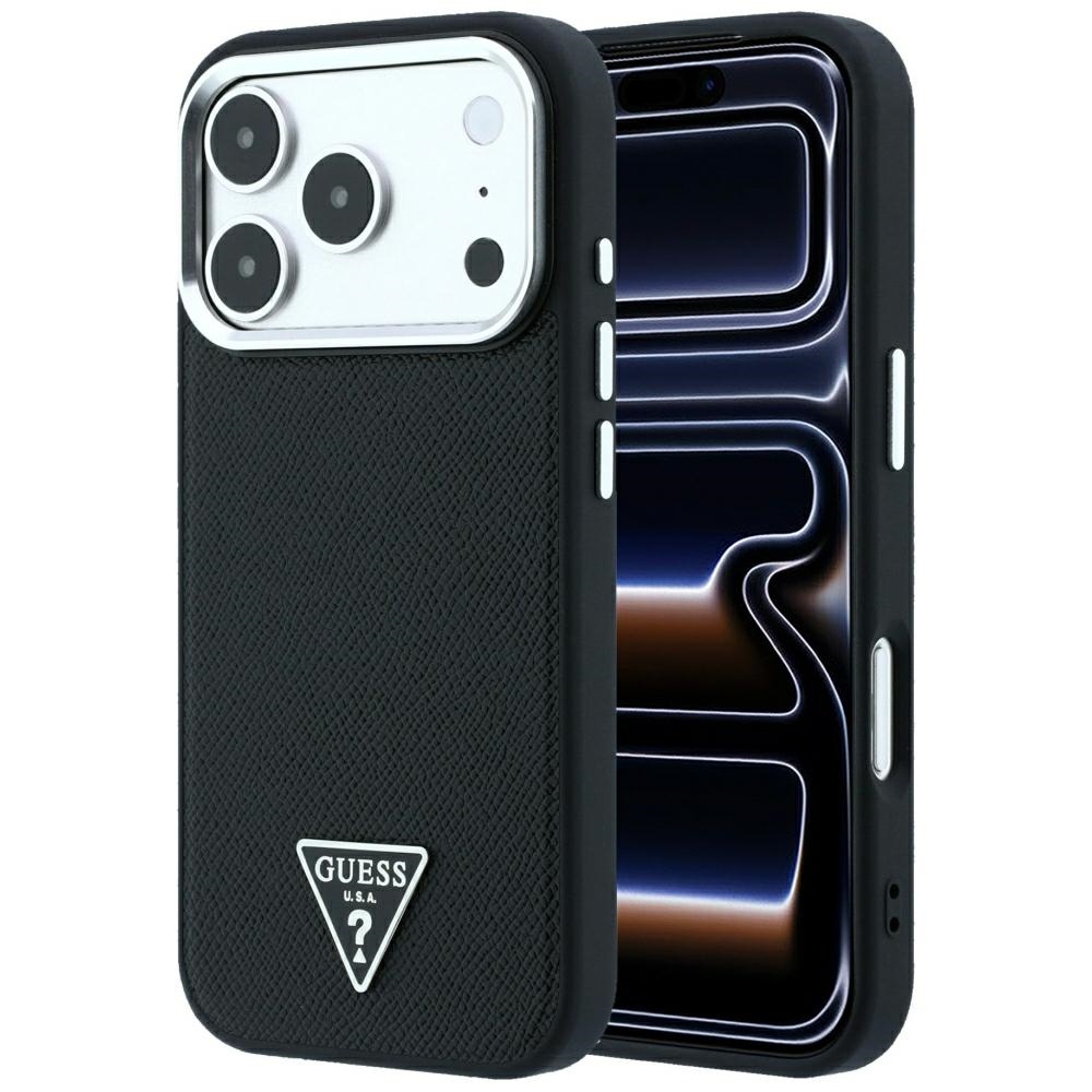Guess Grained Triangle Logo MagSafe-ümbris iPhone 17 Pro Max / 18 Pro Max jaoks, must