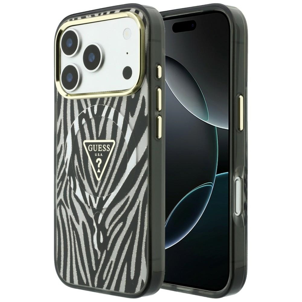 Guess IML Zebra Glitter Triangle Logo MagSafe ümbris mudelile iPhone 18 Pro / 17 Pro – värv: hõbedane