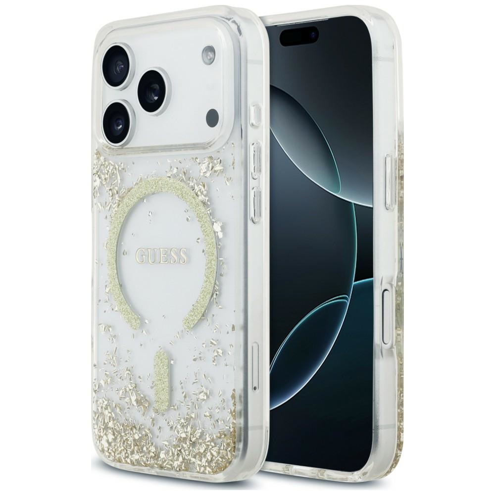 Guess Resin Bottom Glitter MagSafe ümbris mudelitele iPhone 18 Pro / 17 Pro, kuldne