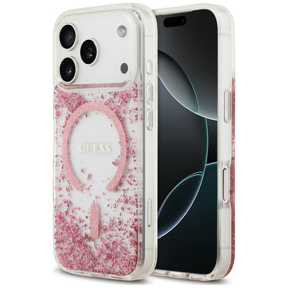 Guess Resin Bottom Glitter MagSafe ümbris mudelitele iPhone 18 Pro Max / 17 Pro Max, roosa