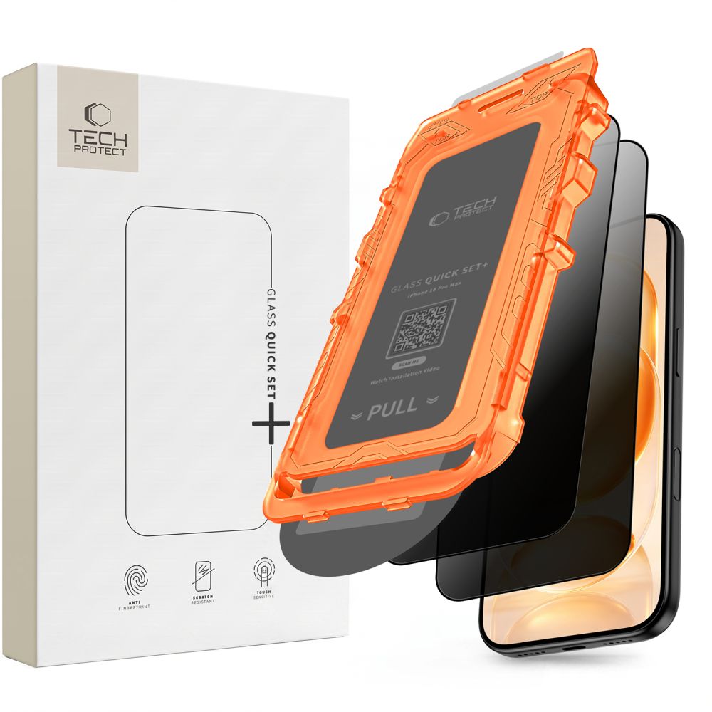 Tech-Protect Quick Set Spy+ 2 privaatsusfiltriga kaitseklaasi komplekt mudelile iPhone 18 Pro