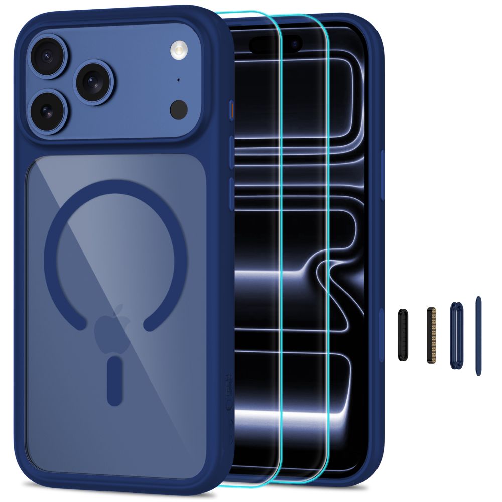 Tech-Protect MagOne MagSafe CC ümbris 2 karastatud klaasiga mudelitele iPhone 18 Pro Max / 17 Pro Max, läbipaistev tumesinine