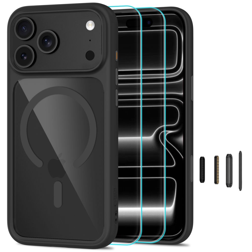 Tech-Protect MagOne CC MagSafe ümbris 2 karastatud klaasiga mudelitele iPhone 18 Pro Max / 17 Pro Max, läbipaistev must
