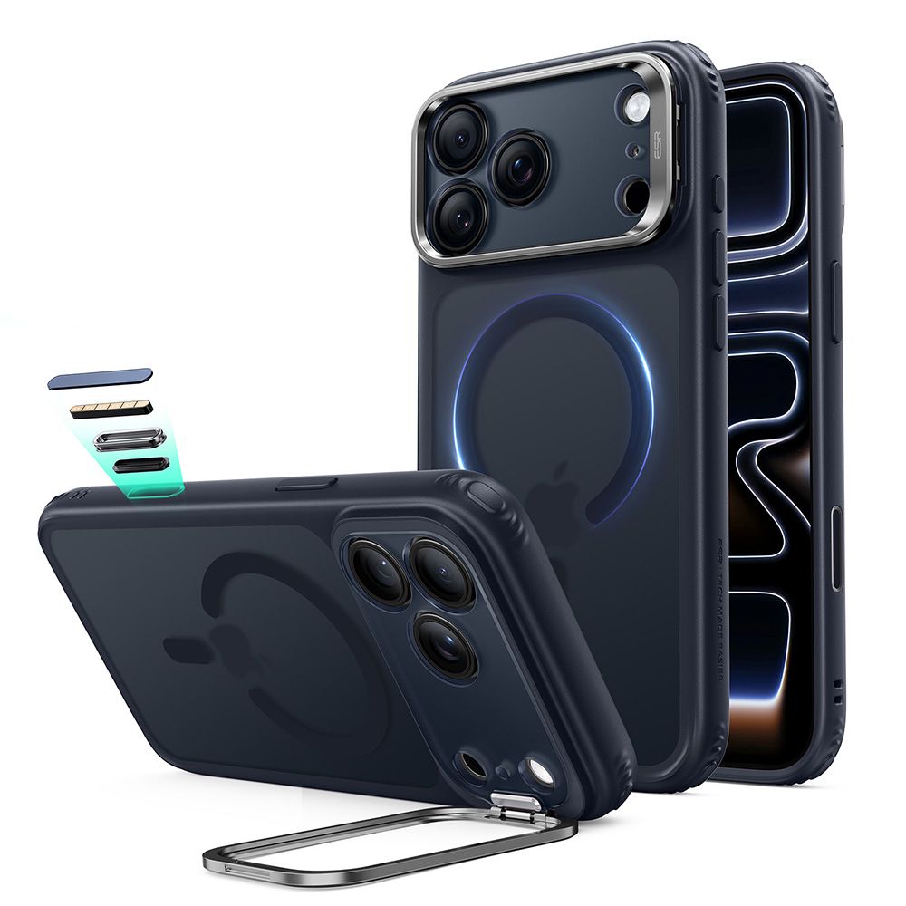 ESR Classic Hybrid MagSafe ümbris alusega iPhone 18 Pro / 17 Pro jaoks, tumesinine