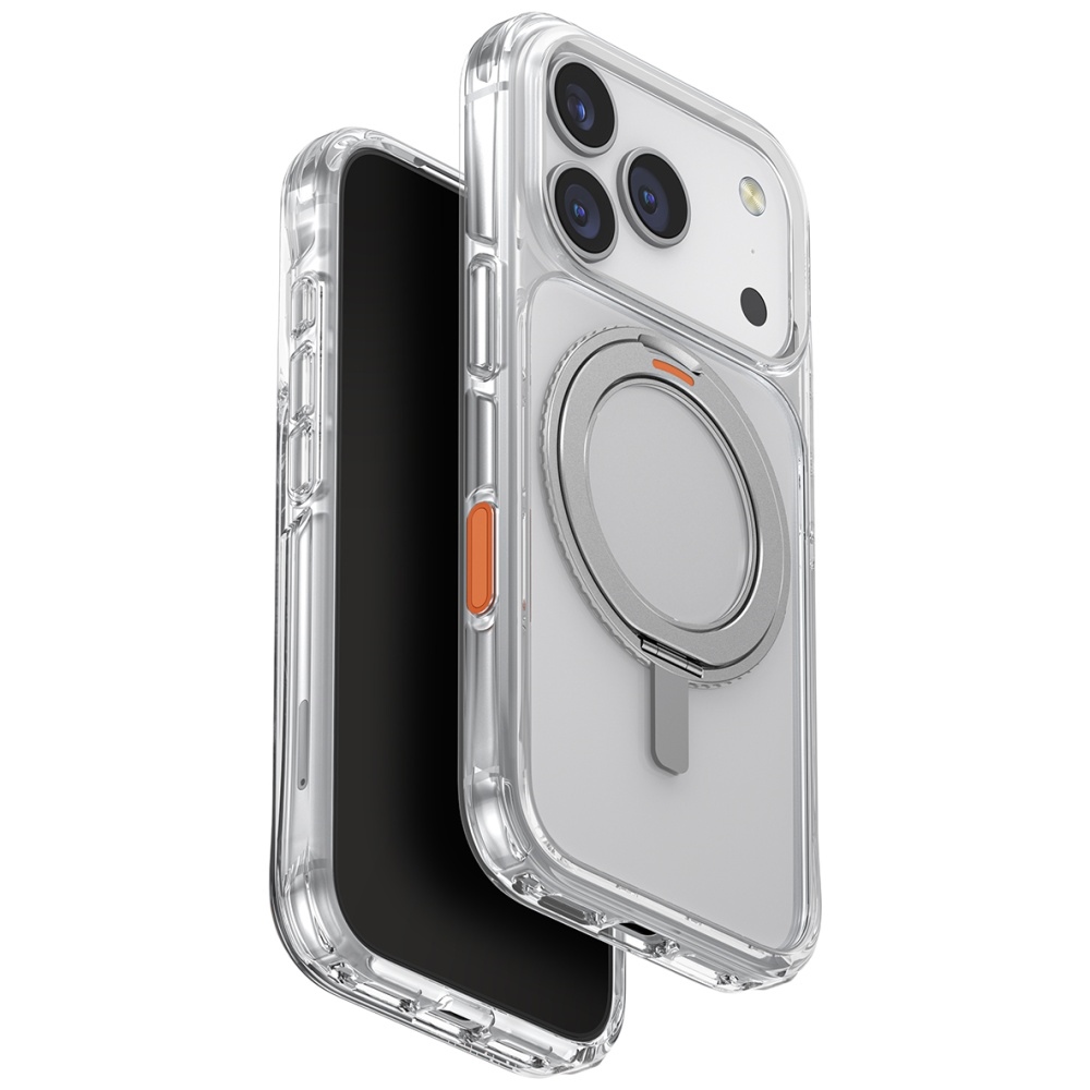 Uniq Swivix ümbris iPhone 17 Pro-le 360° pöörleva tugijalaga – läbipaistev