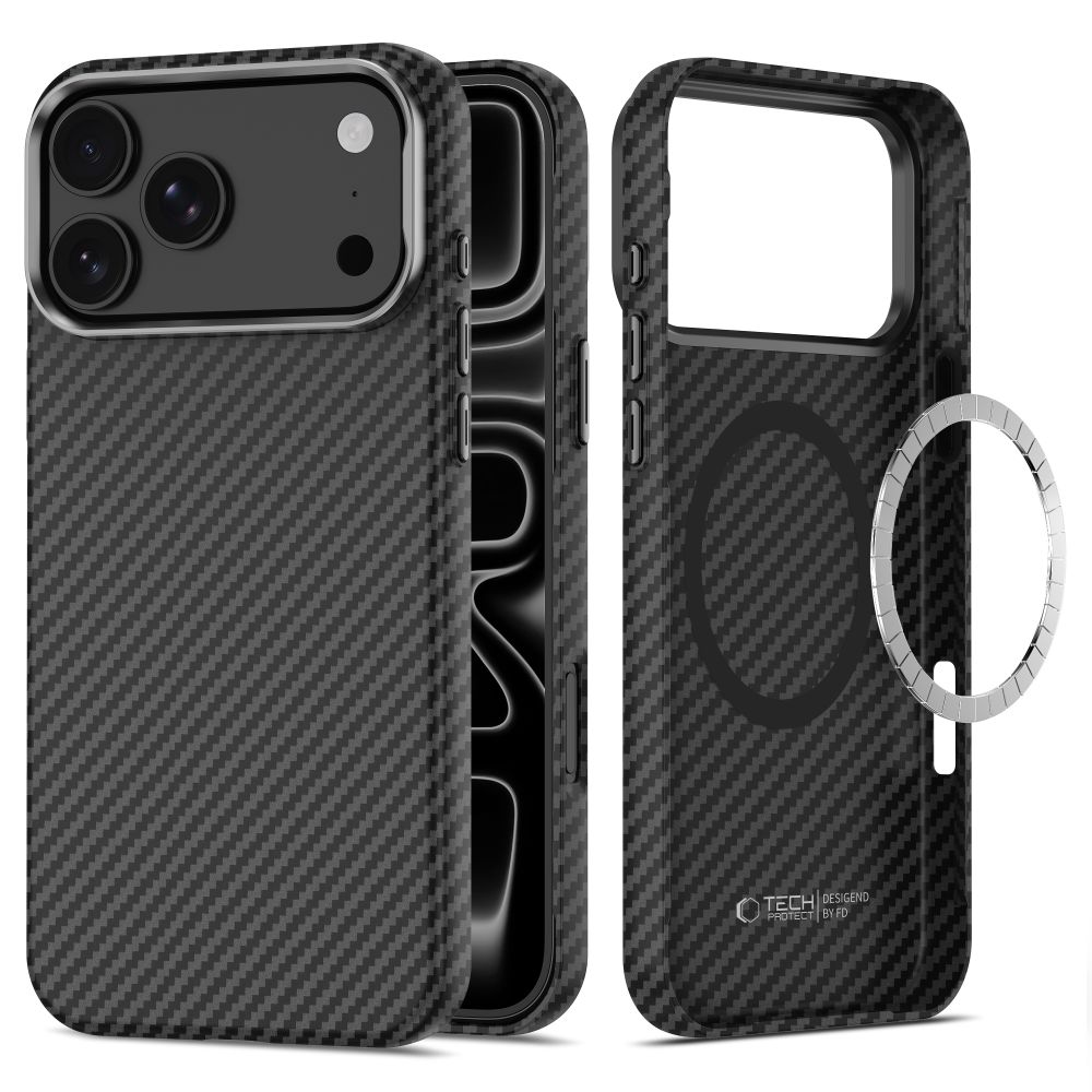 Tech-Protect Ion Carbon MagSafe ümbris iPhone 18 Pro / 17 Pro – must ja hõbedane