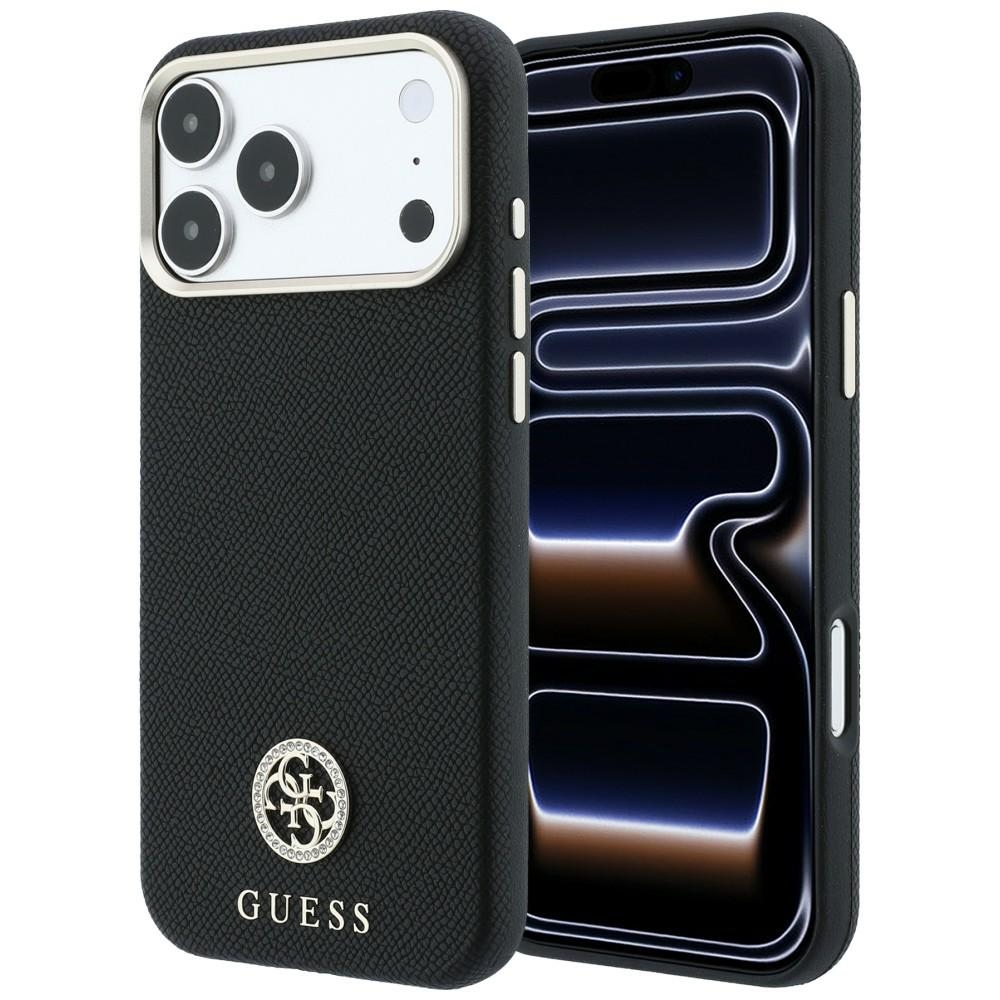 Guess Grained Round Strass Logo MagSafe ümbris iPhone 18 Pro Max / 17 Pro Max – must