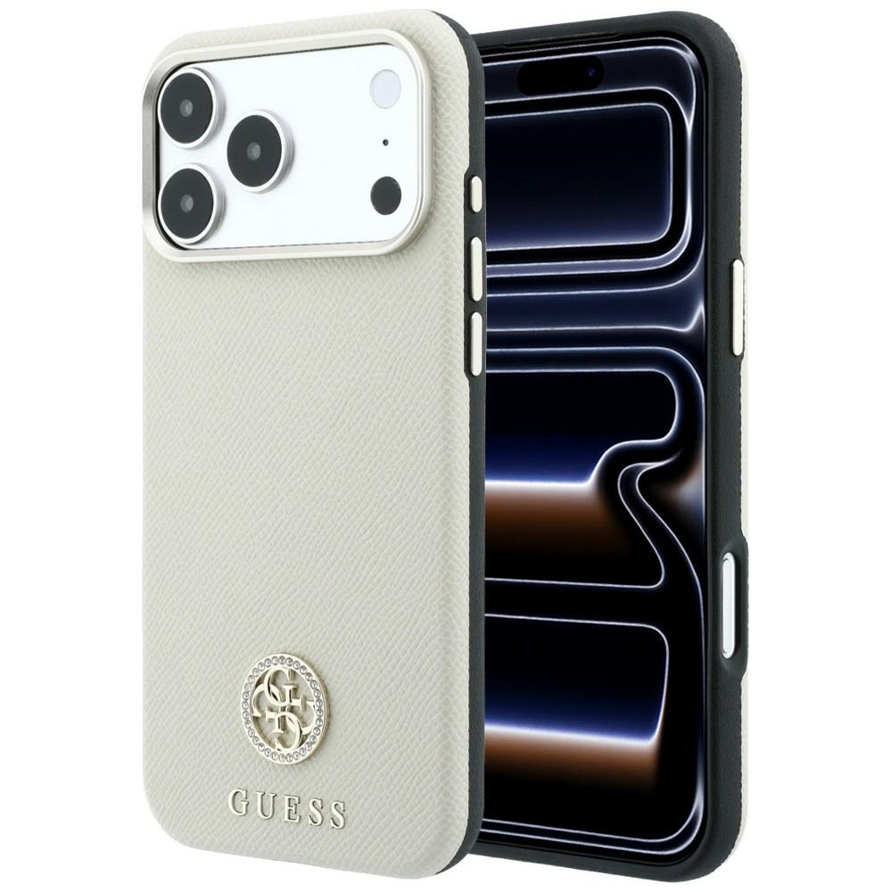 Guess Grained Round Strass Logo MagSafe ümbris iPhone 18 Pro Max / 17 Pro Max – beež