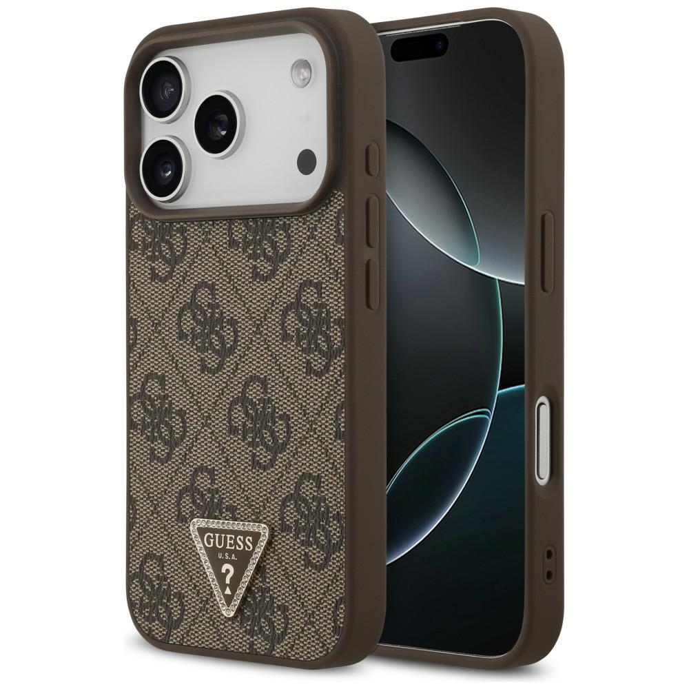 Guess Leather 4G Triangle Strass MagSafe ümbris iPhone 18 Pro / 17 Pro – pruun