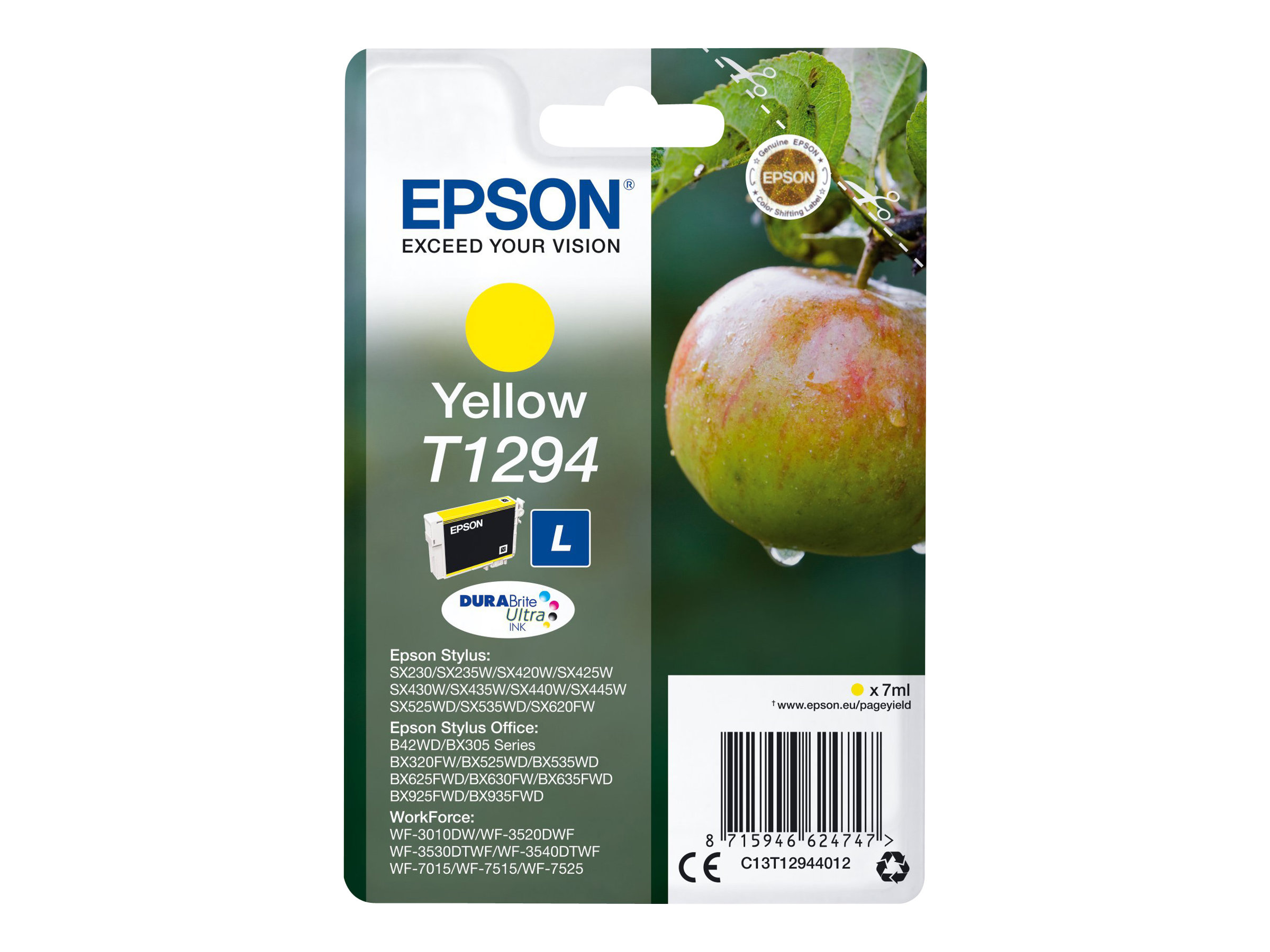 Epson T1294 DURABrite Ultra high-capacity tindikassett, kollane, 7 ml
