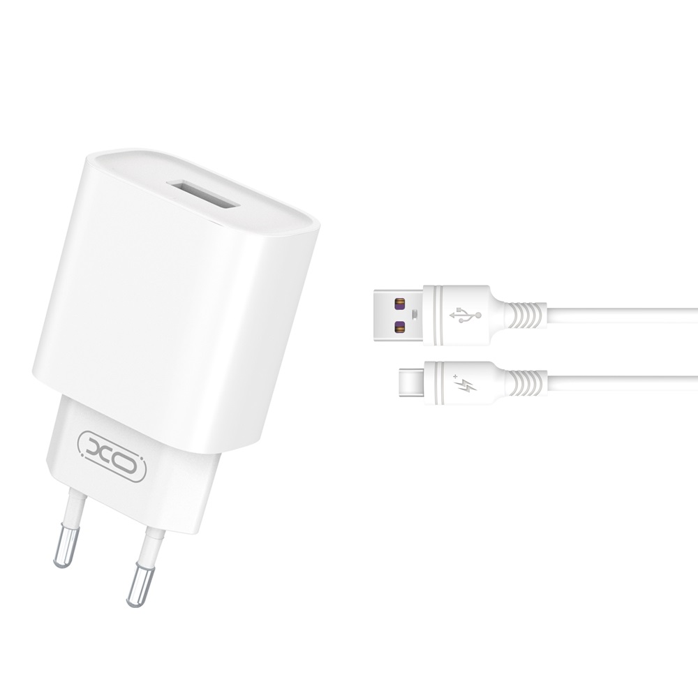 XO seinalaadija CE02D QC 3.0 18W 1x USB, valge + USB-C-kaabel