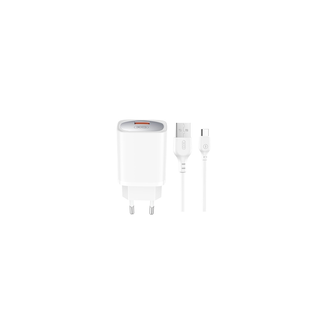 XO seinalaadija CE19 QC 18W 1x USB, valge + USB-C-kaabel