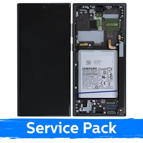 LCD-ekraan raami ja akuga Samsung Galaxy S22 Ultra (S908) mudelile, Phantom Black (hoolduspakend)