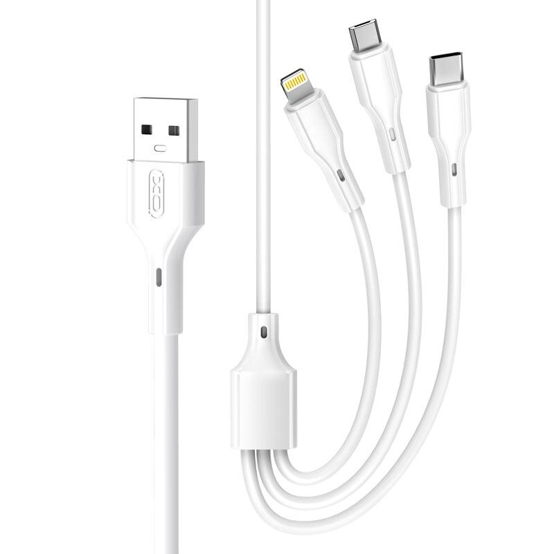 XO kaabel NB230 3-in-1 USB - Lightning + USB-C + microUSB 1,0m 2,4A, valge