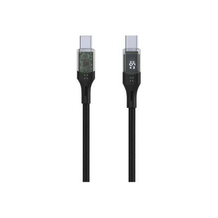 FIXED FIXDD-CC12-BK USB-C–USB-C kaabel ekraaniga, PD, USB 2.0, 100 W, 1,2 m
