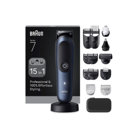 Braun Juuksetrimmer All-in-One Series 7 AIO7580 Juhtmevaba Märjale ja kuivale kasutamiseks Pikkuse astmete arv 14 Sinine/Must