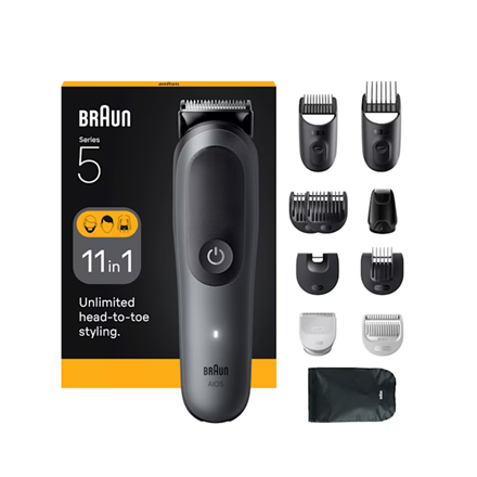 Braun 11-in-1 hoolduskomplekt All-in-One, Series 5 AIO5560, juhtmevaba, pikkuseastmete arv 14, hall/must