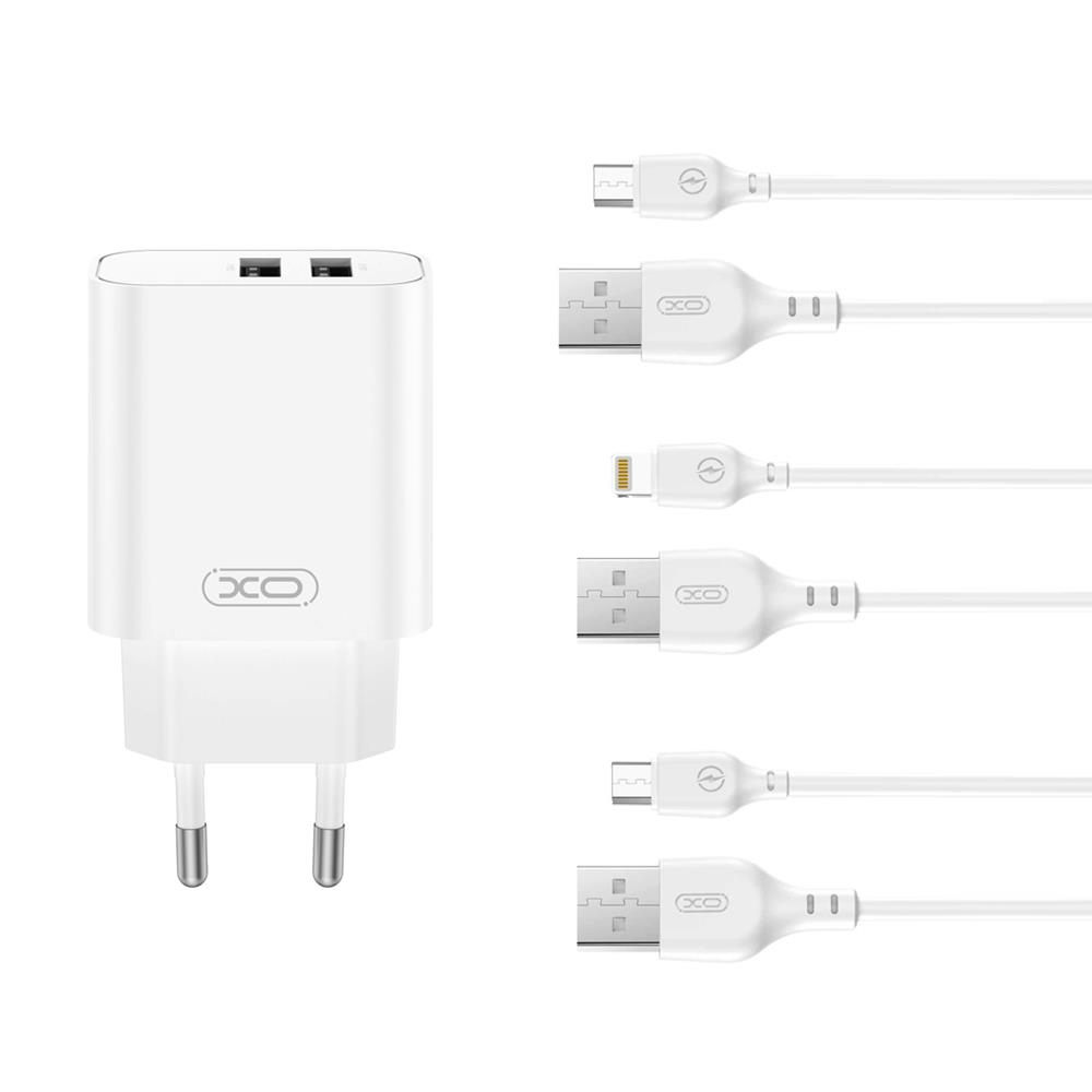 XO seinalaadija CE34 2x USB 2,4A, valge + USB-C-kaabel