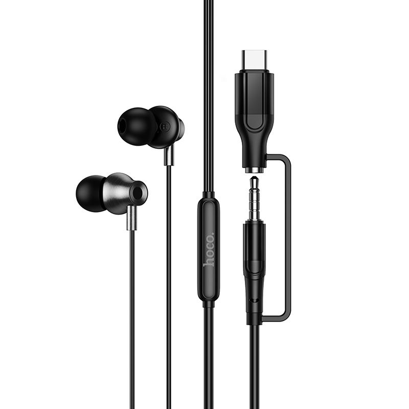 Hoco M119A juhtmega mikrofoniga kõrvaklapid, 3,5 mm / USB-C pistik, mustad