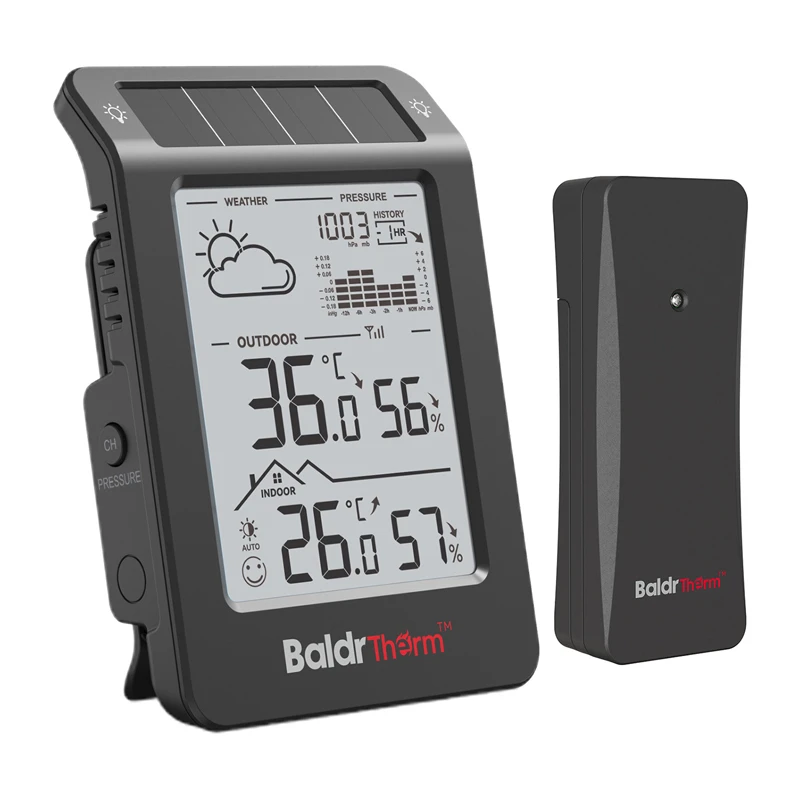 BALDRTHERM B0596WT2H2P-V1 päikeseenergial töötav ilmajaam, must
