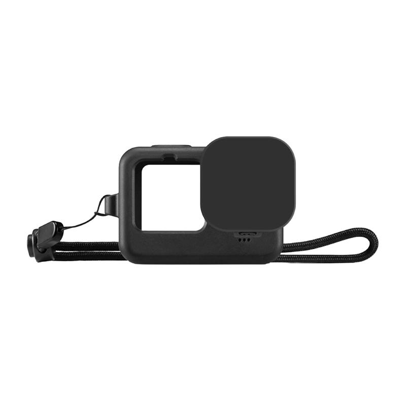 Puluz silikoonümbris GoPro HERO12, HERO11, HERO10 ja HERO9 Blackile objektiivikatte ja rihmaga (must)