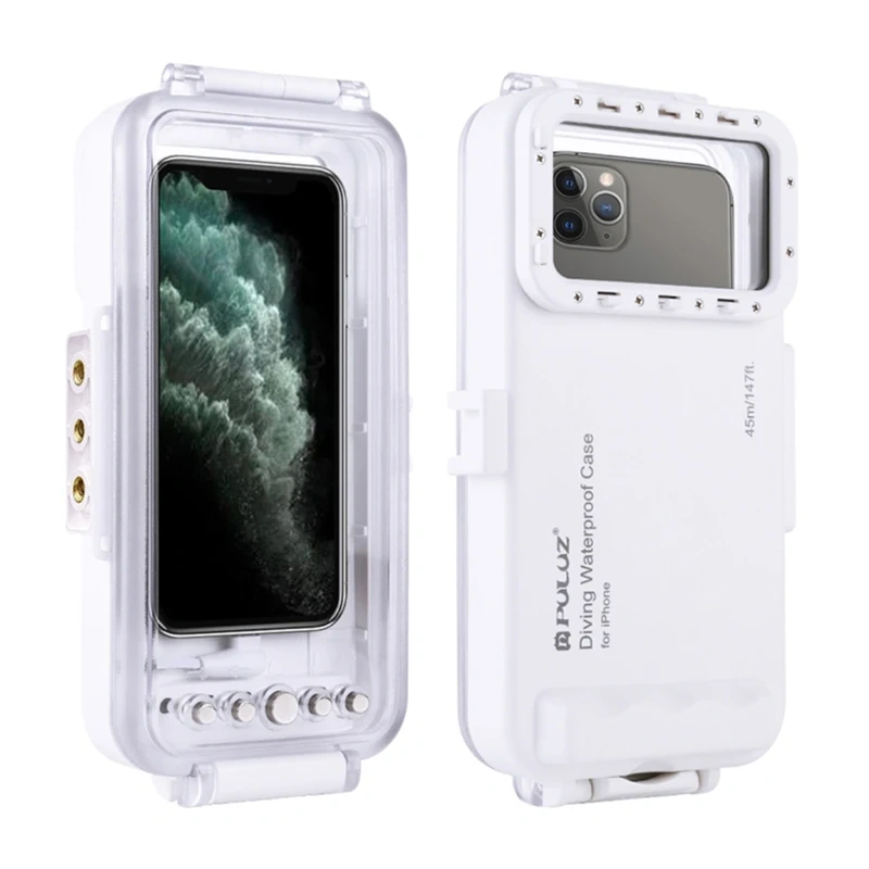 Puluz veekindel iPhone'i korpus kuni 45 m, veealuste fotode ja videote tegemiseks (valge)