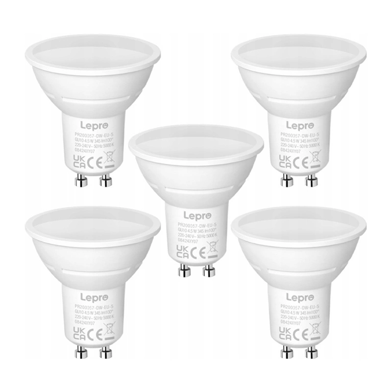 LEPRO 200057-DW-EU-5 GU10 LED-lamp, 4.5W (50W), 345 lm, 5000K, 100°, 5 tk