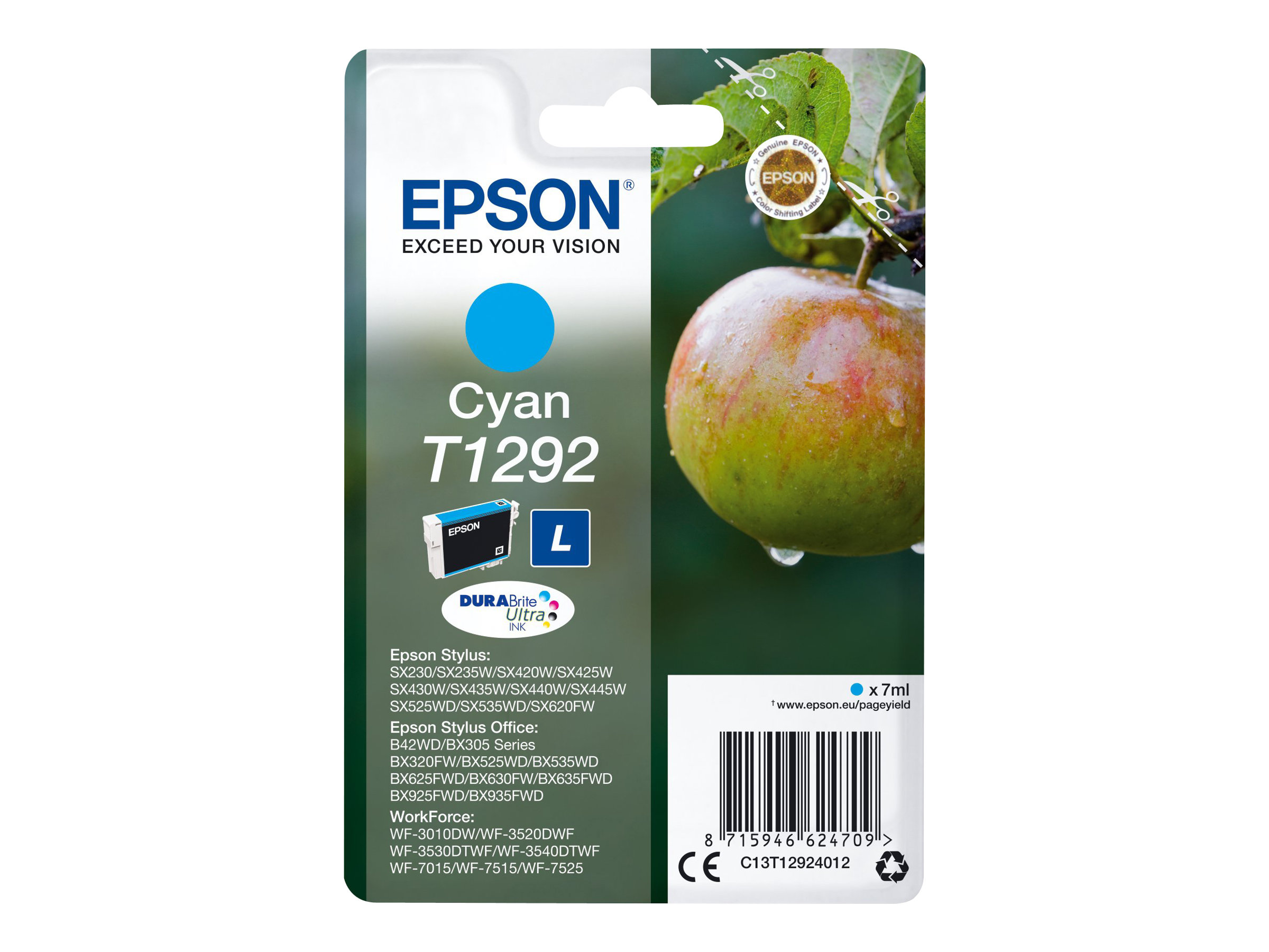 Epson T1292 DURABrite Ultra high-capacity tindikassett, tsüaan, 7 ml