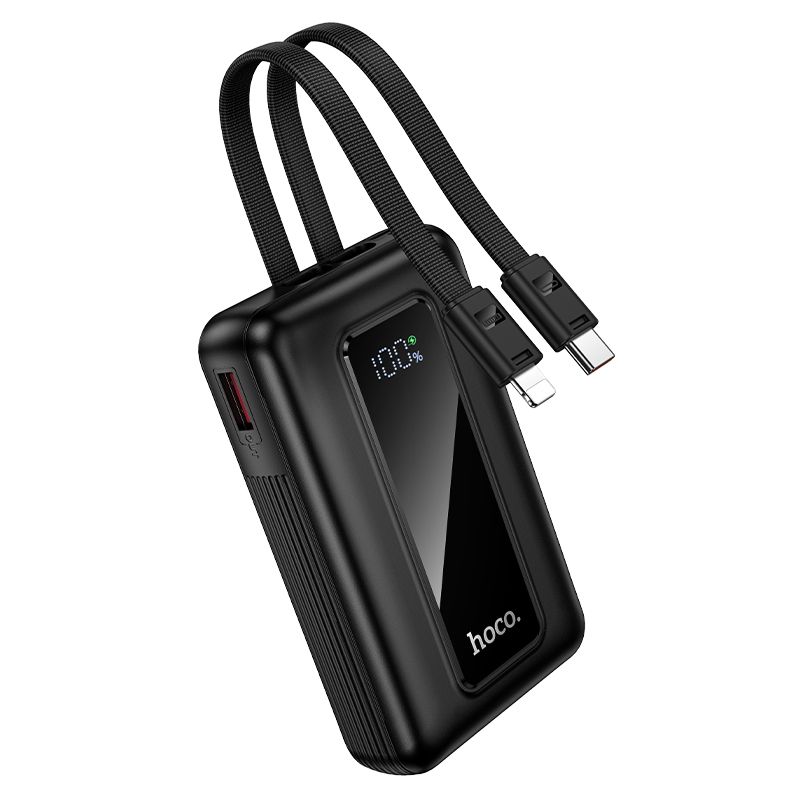 Hoco J162 akupank sisseehitatud USB-C- ja Lightning-kaablitega, 10000 mAh, QC, PD, 22,5 W, must