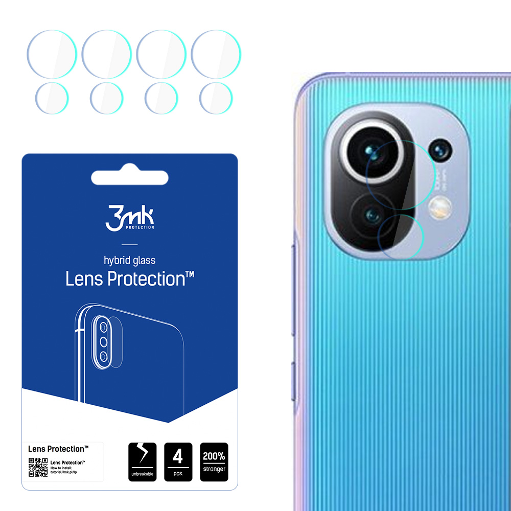 3MK FLEXIBLE GLASS LENS hübriidklaas PROTECT XIAOMI MI 11 / MI 11 5G 4 tk. kaamerale