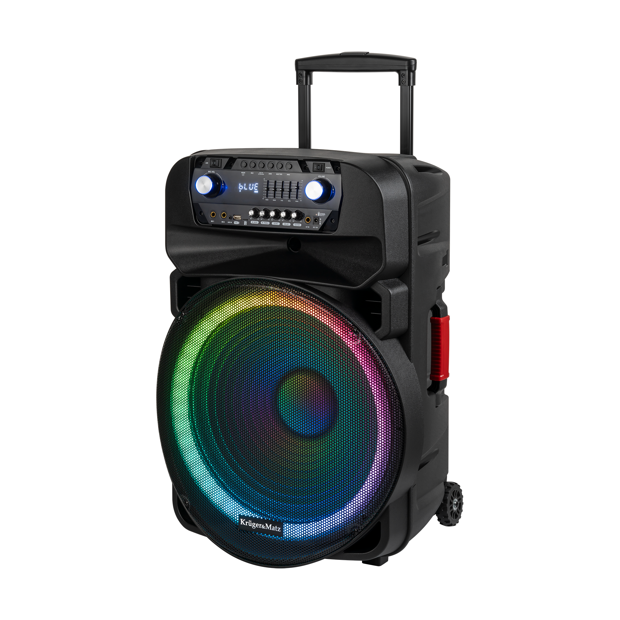 60 W aktiivkõlar 2 juhtmevaba UHF-mikrofoni, SD, Bluetoothi, FM-i, USB ja LED-iga