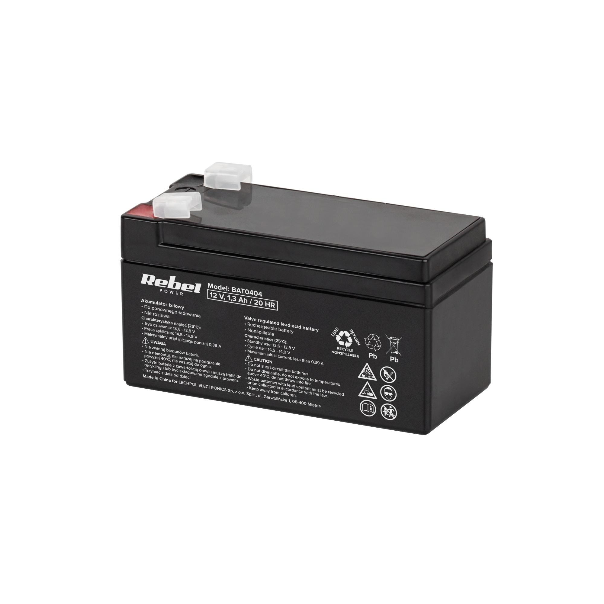 Rebel geeliaku, 12 V, 1,3 Ah