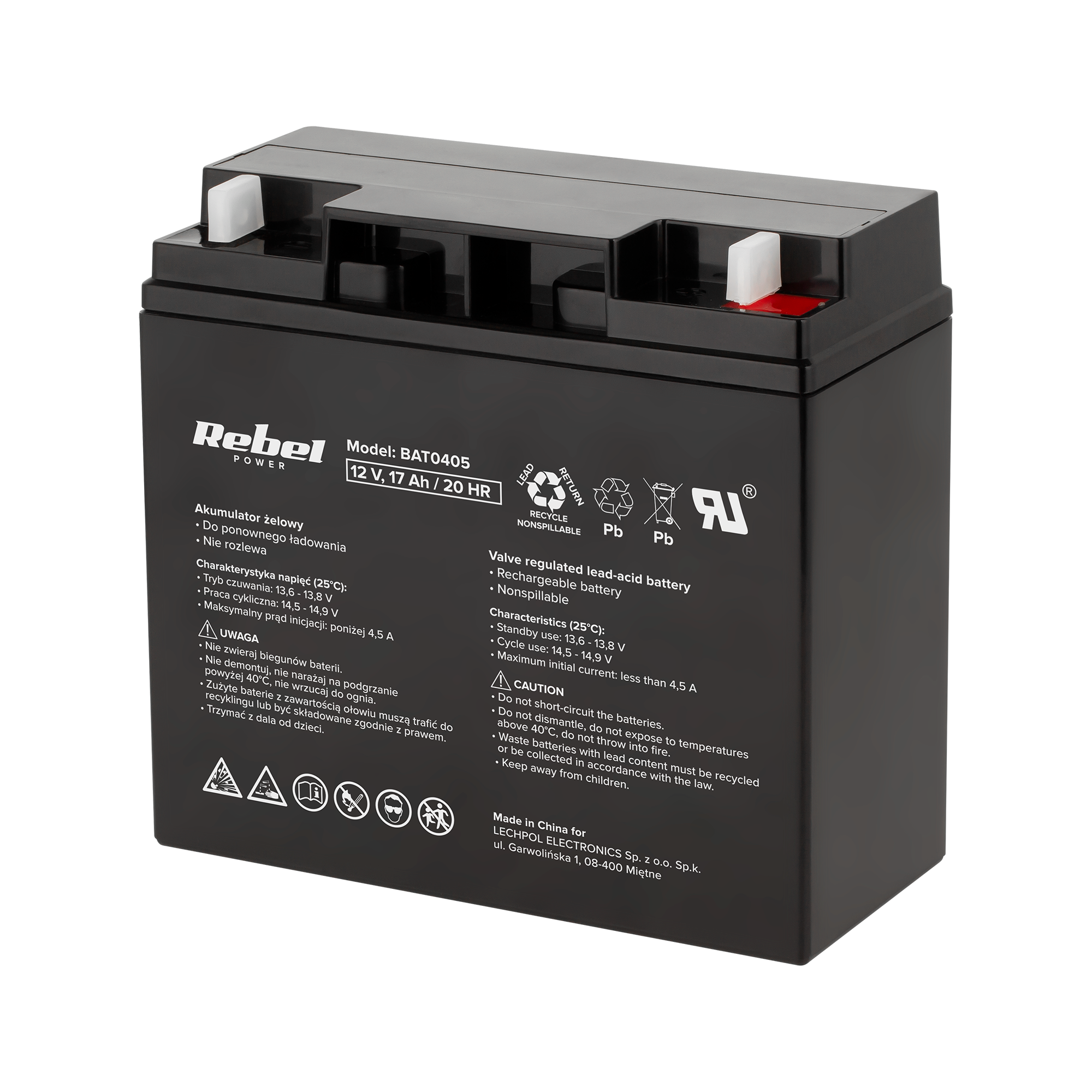 Rebel geeliaku, 12 V, 17 Ah