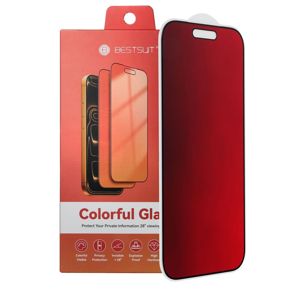 Bestsuit 5D Colorful Privacy 180 painduv hübriidkaitseklaas mudelile iPhone 15 Pro Max, magenta