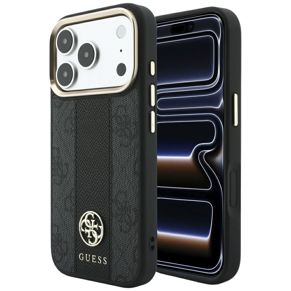 Ümbris mudelile IPHONE 18 Pro Max/17 Pro max ühildub MagSafe'iga (Stripe Round and Classic Logos 4G) (värv: must)