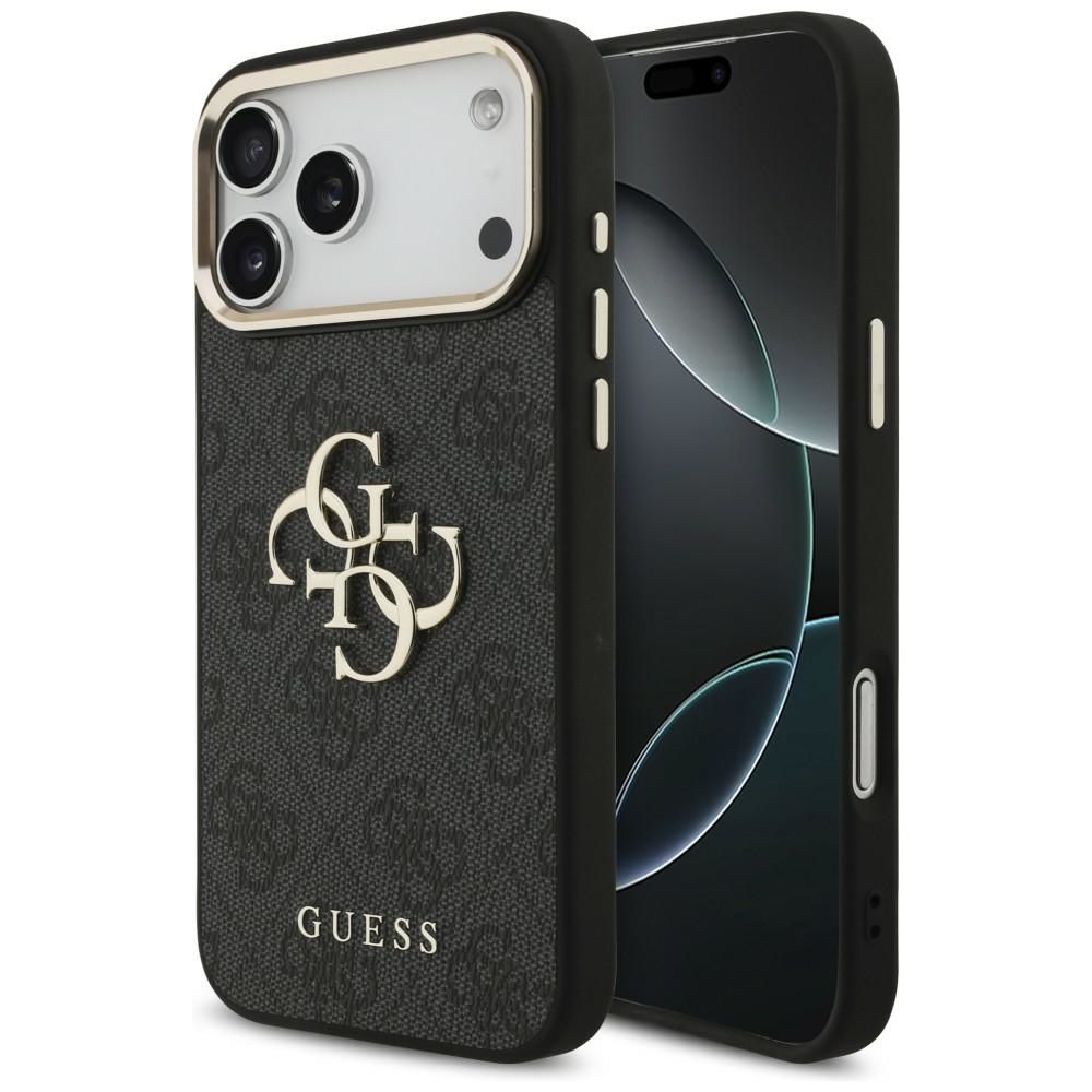 Guess PU Leather 4G Metal Logo Gold Frame ümbris Apple iPhone 18 Pro Max telefonile, must